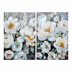 Schilderij DKD Home Decor Blommor 80 x 3 x 120 cm Romantiek (2 Stuks)