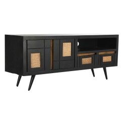 Mueble de TV DKD Home Decor Negro Ratán Madera de mango (145,5 x 40,5 x 60 cm)