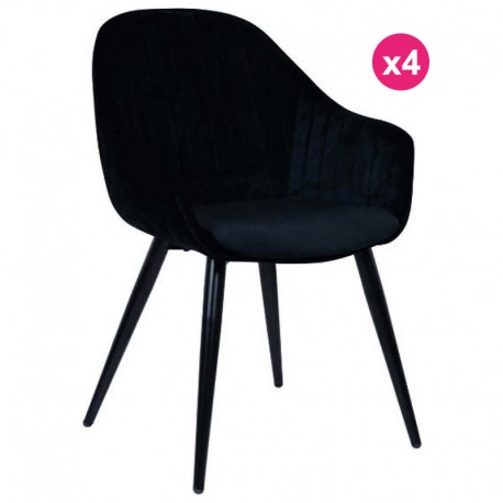 Lot de 4 Fauteuils Repas Velours Noir avec Piétement Métal Noir Kari KosyForm