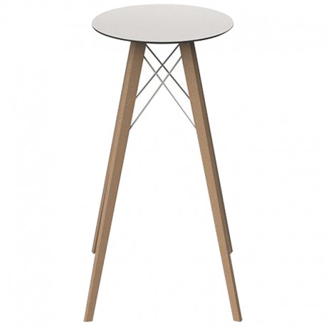 Table Ronde Vondom Faz Wood Plateau Blanc Tour Noir et Pieds Chêne Naturel Diamètre 120cm H74cm