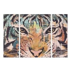 Satz mit 3 Bildern DKD Home Decor Kolonial Tiger 140 x 3,8 x 100 cm