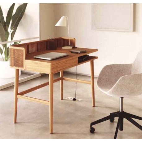 Table de Bureau bois de frêne et rotin 105x62 Axi VeryForma